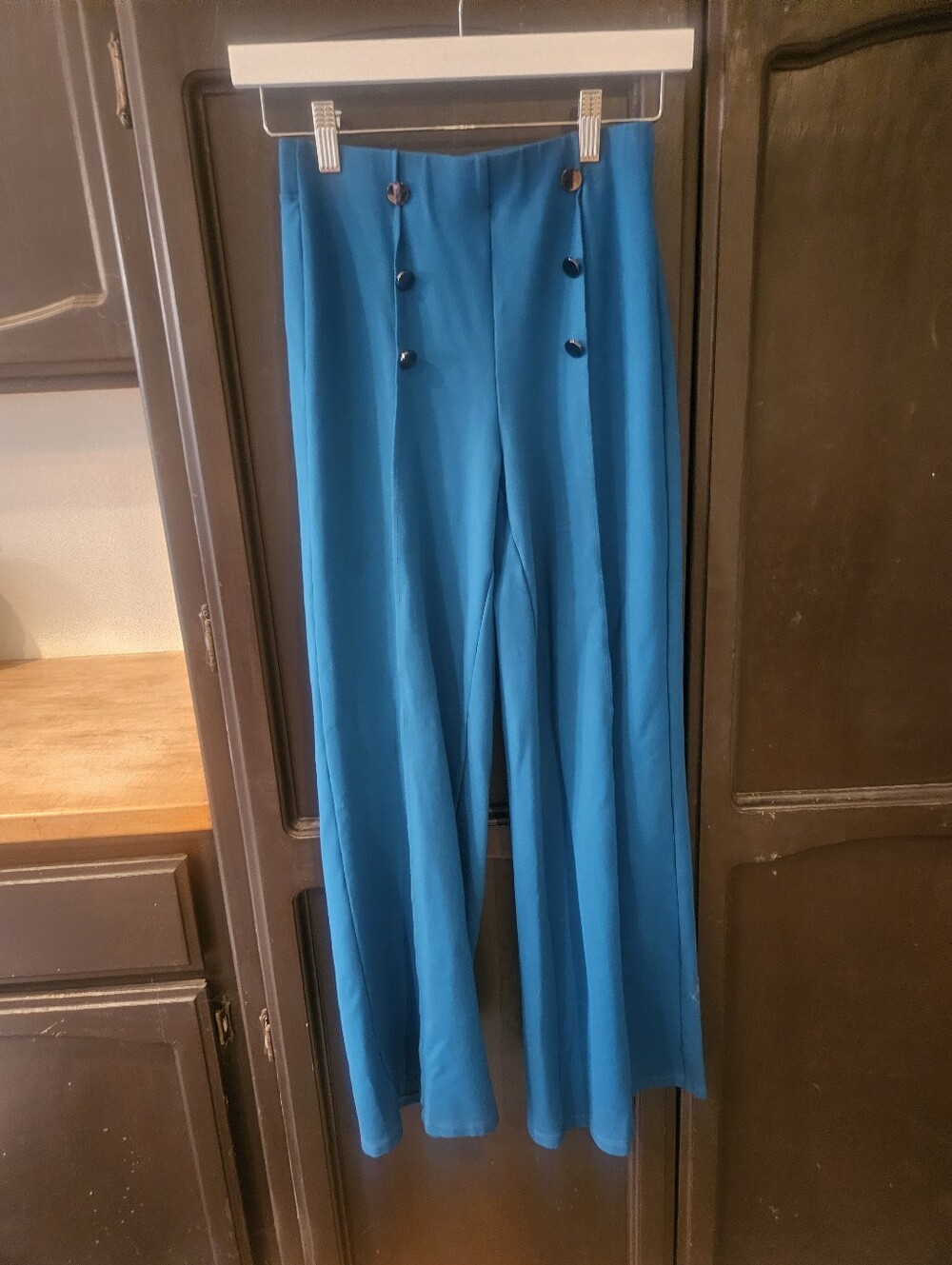 Halara Wide-Leg High-Waist Pants with Button Detail - Teal
